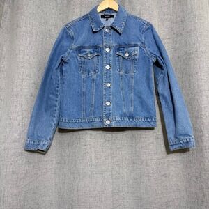 Hudson Jean Jacket Women Medium* (XL)Blue 100% Cotton Check Measurements